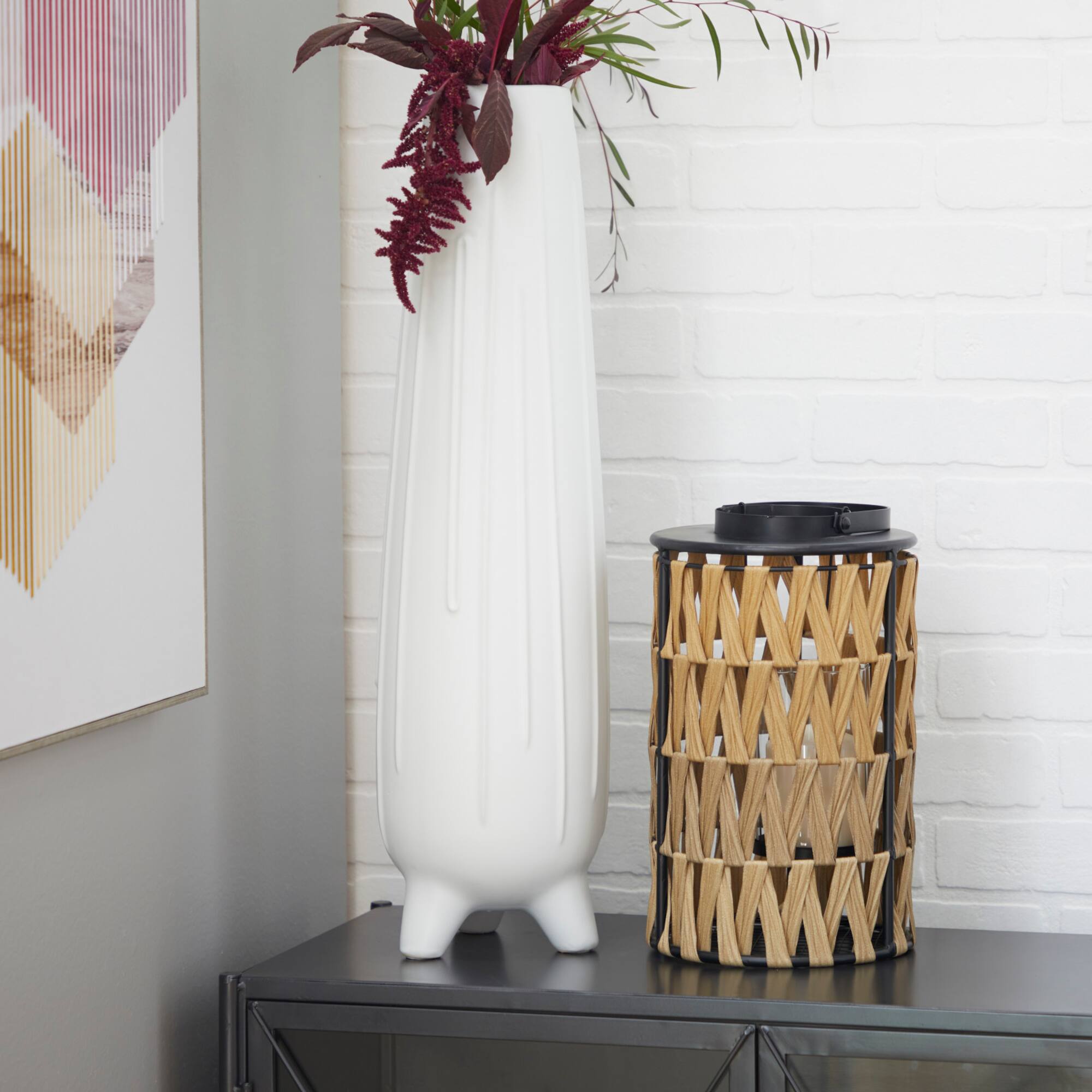 Gold Metal Natural Lantern 17" x 7" x 7"